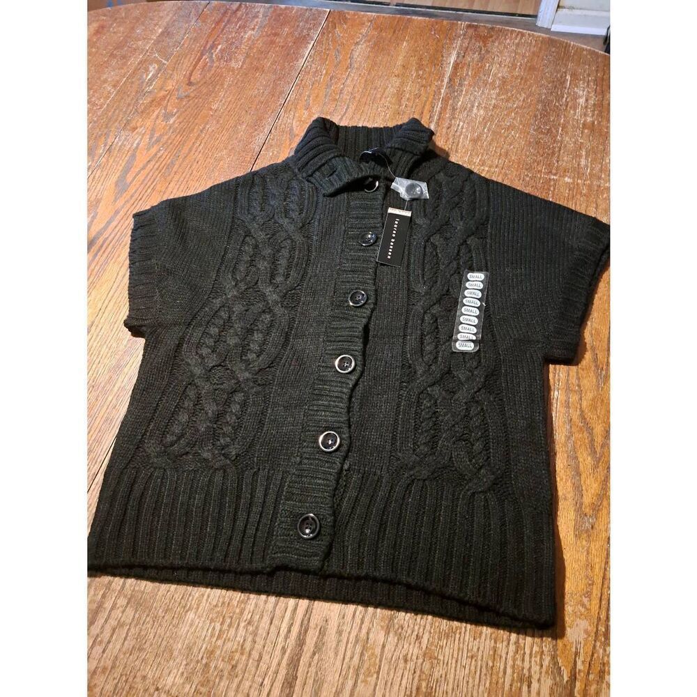 New Lauren Hansen Womens Size Small Black Button Front Knit Cable Sweater NWT